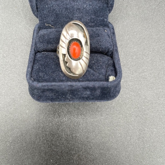 Sterling Silver John White Navajo Ring Coral - Picture 5 of 5